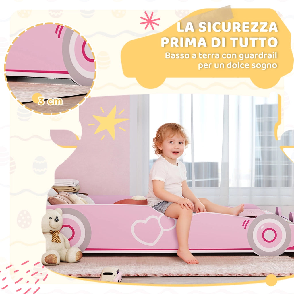 Letto per Bambini da 3-5 Anni a Forma di Macchina con Sponde Rialzate di Sicurezza. 140x70 cm. Rosa
