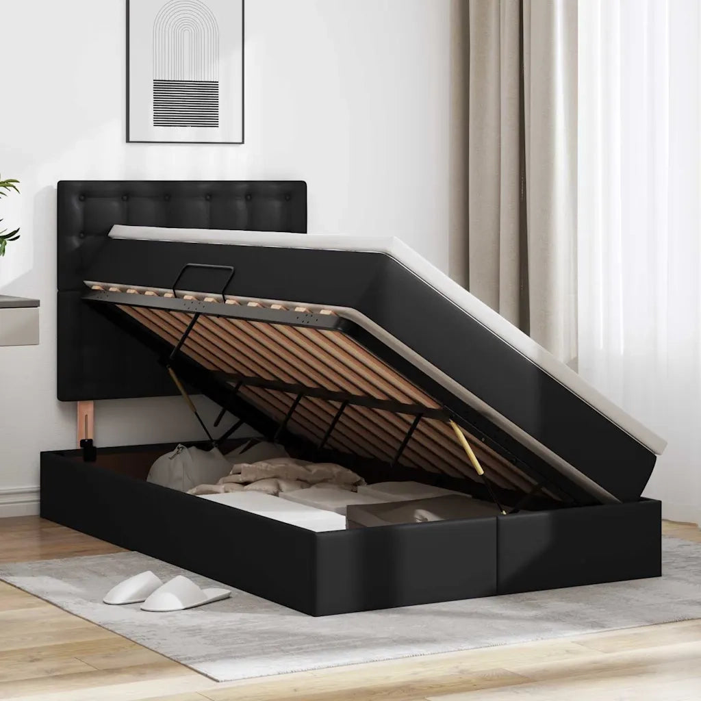 Letto con contenitore e LED Nero 120 x 190 cm Pelle Sintetica