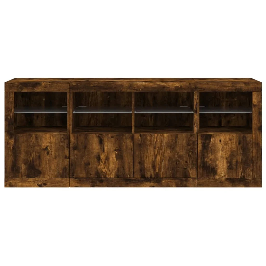 Credenza cassettiera armadio mobile contenitore organizer per cucina soggiorno salotto con luci LED 163 x 37 x 67 cm marrone 02_0029873