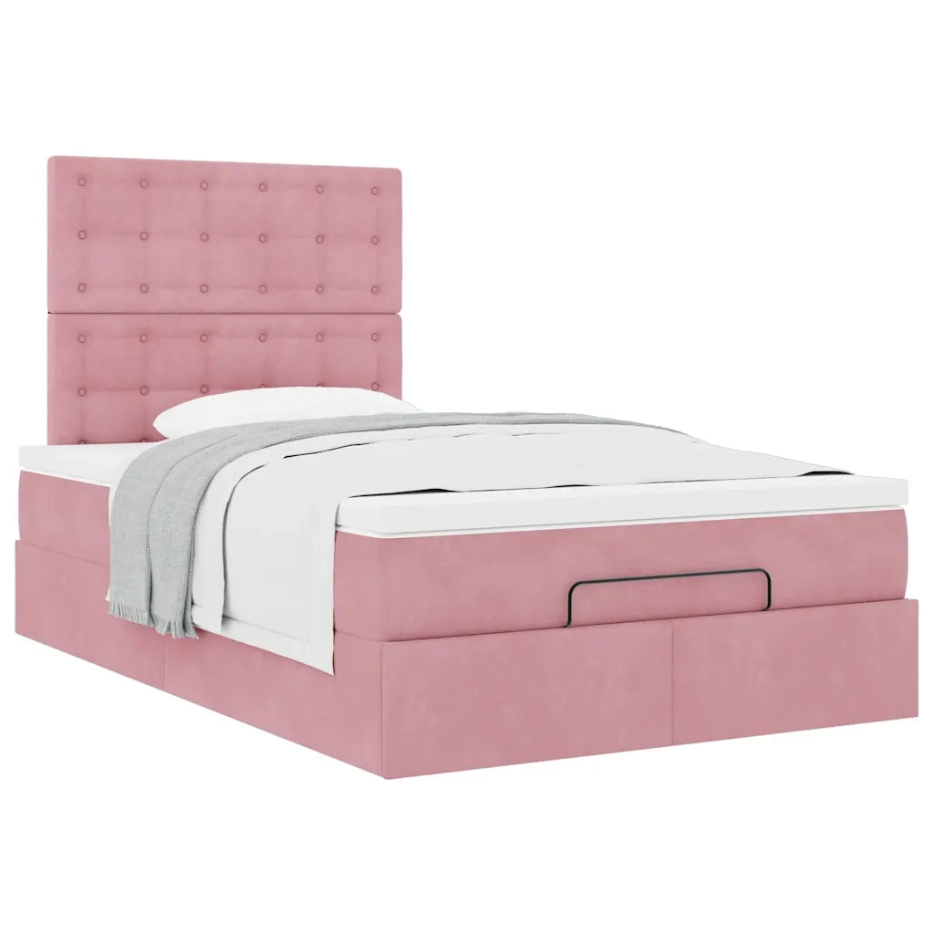 vidaXL Struttura Letto Pouf con Materassi Rosa 120x190 cm Velluto