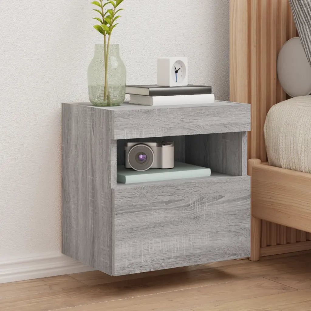 Mobile TV a Parete con Luci LED Grigio Sonoma 40x30x40 cm 837179