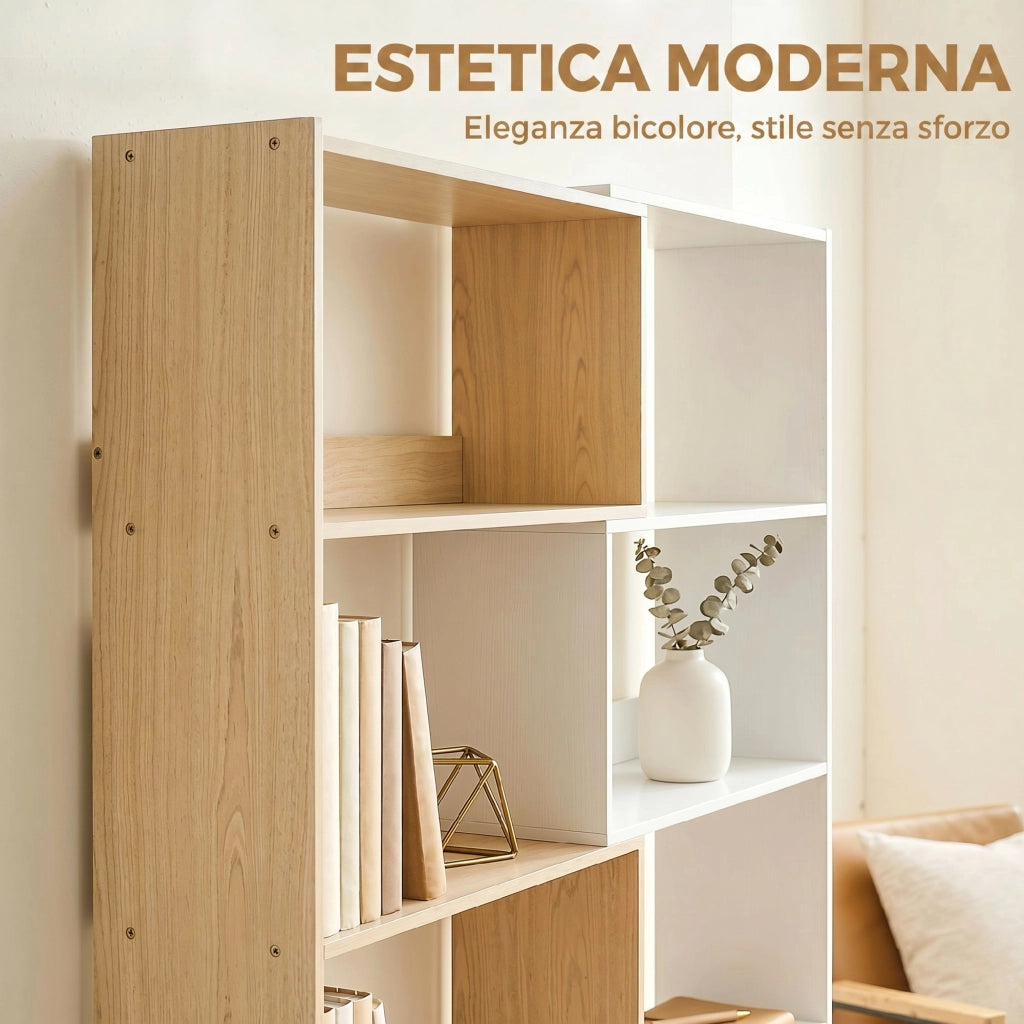 Libreria Angolare 67x67x163,7 cm a 5 Ripiani dal Design Modulabile e Salvaspazio in Legno Multicolore