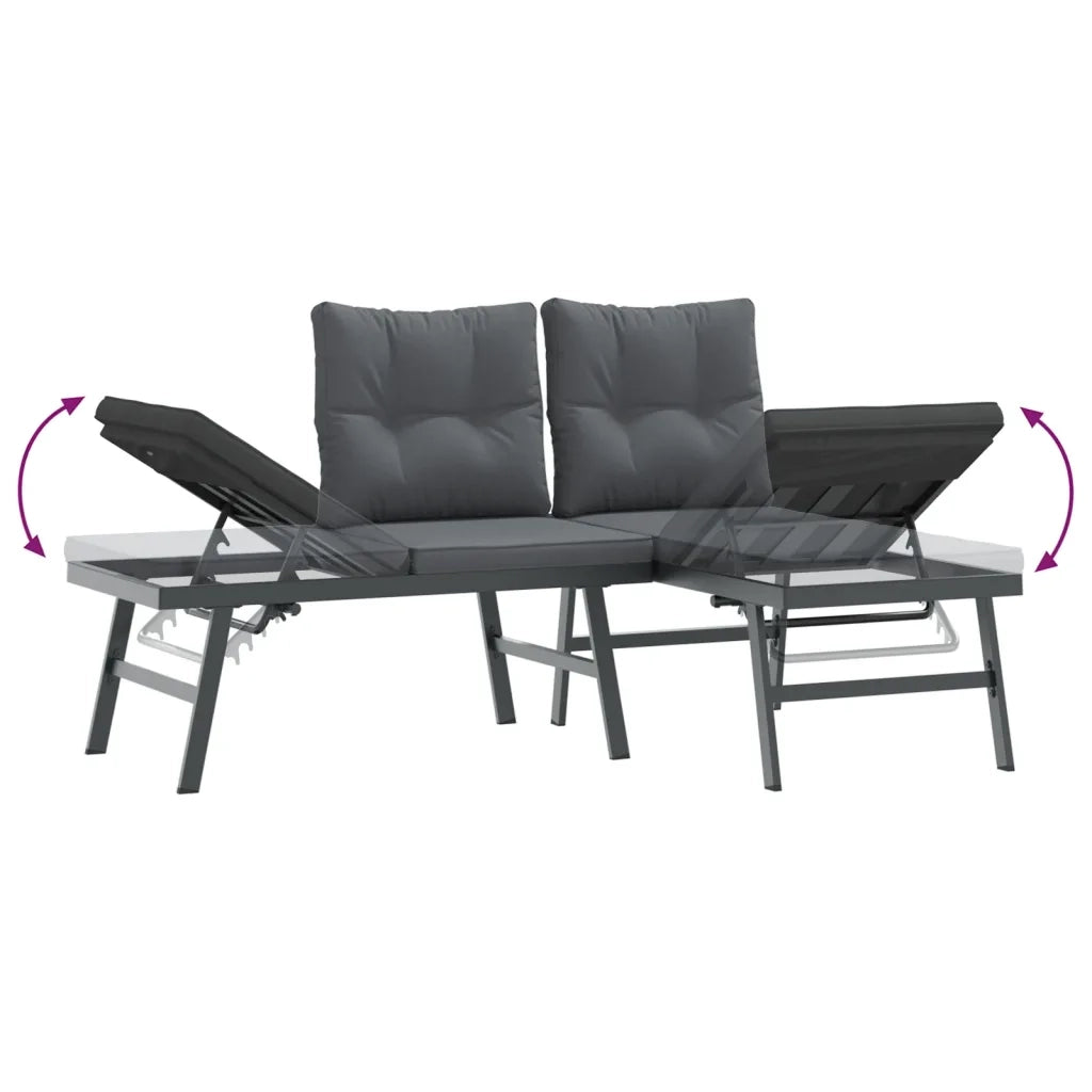 Panche Giardino con Cuscini 2pz Nere Acciaio Verniciato Polvere 4008104