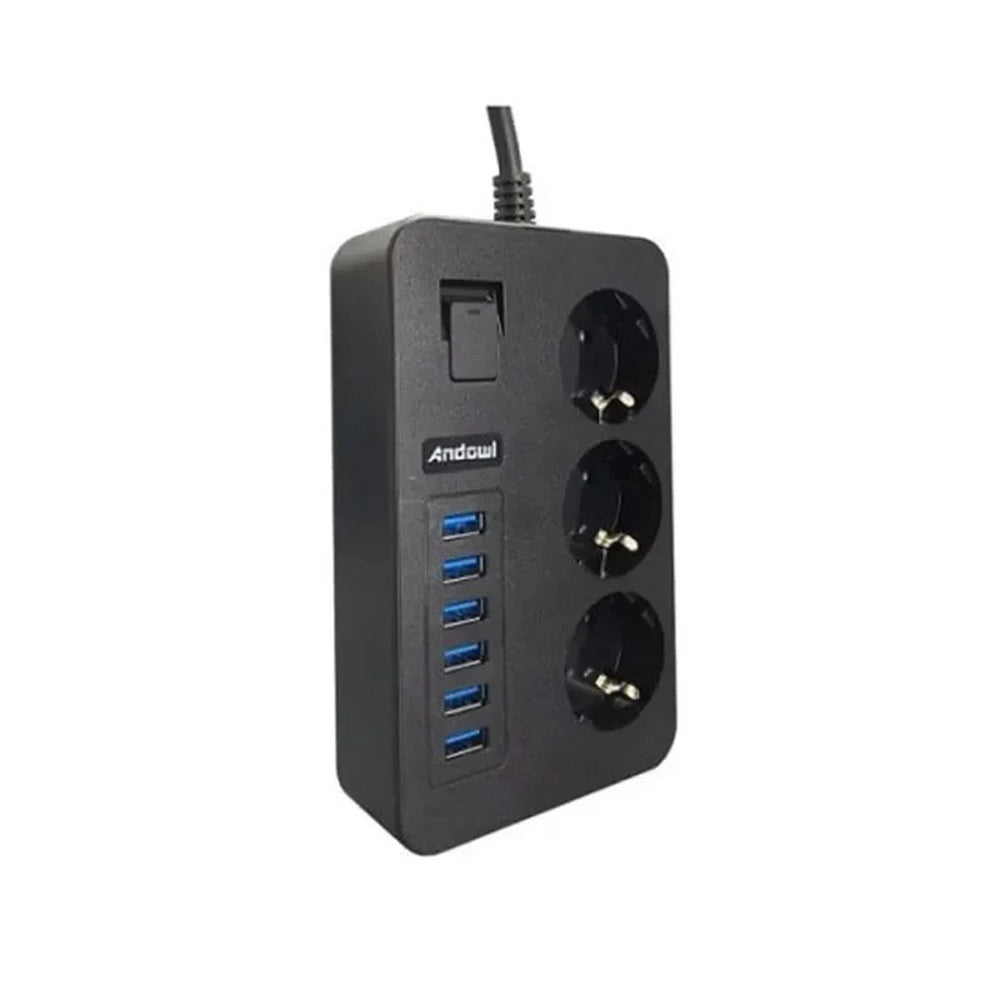 Trade Shop - Multipresa Con 6 Porte Usb + 3 Prese Schuko Con Interruttore Ricarica Rapida 3,1a Q-pc6 -