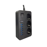 Trade Shop - Multipresa Con 6 Porte Usb + 3 Prese Schuko Con Interruttore Ricarica Rapida 3,1a Q-pc6 -