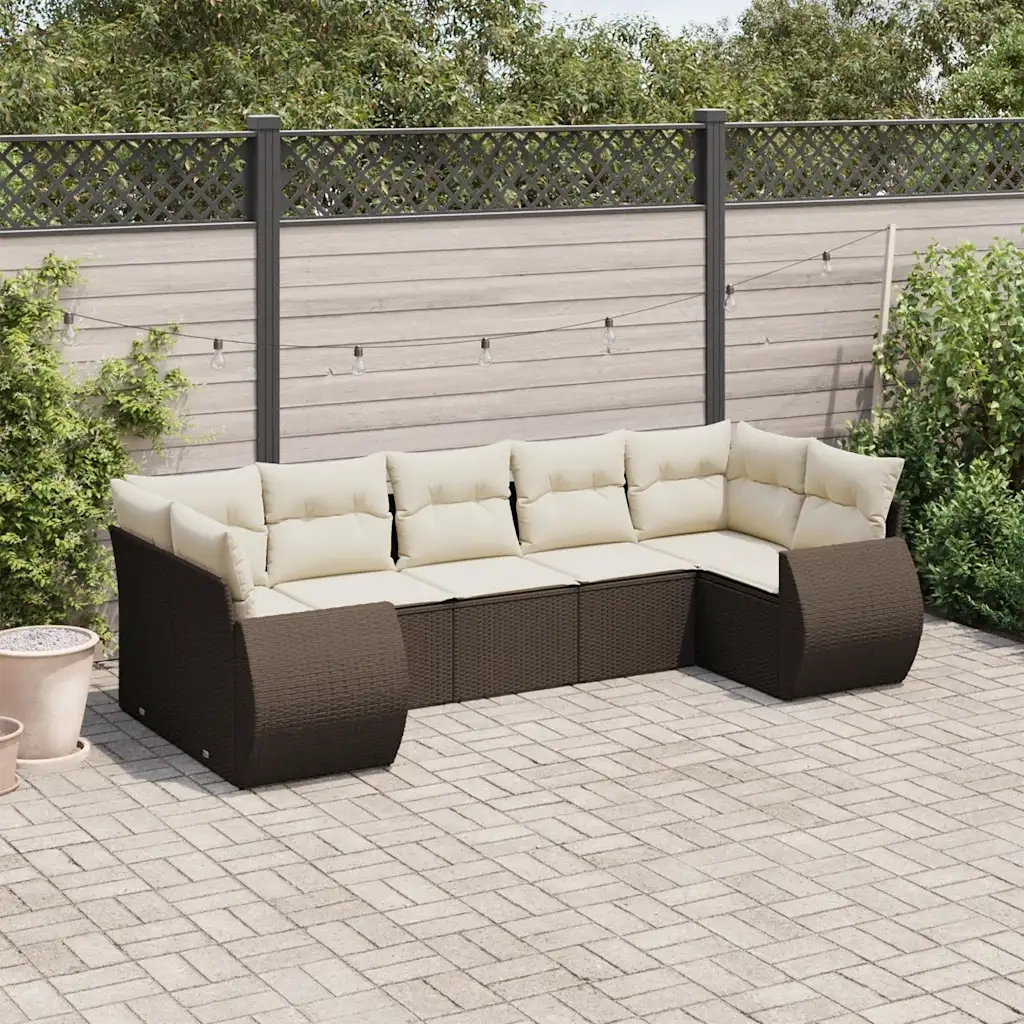 Set Divani da Giardino 7 pz con Cuscini Marrone in Polyrattan 3221792