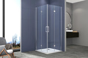 Box doccia angolare 80x80 cm apertura due porte soffietto H200 cm cristalli trasparente 6mm profilo cromato ELIO
