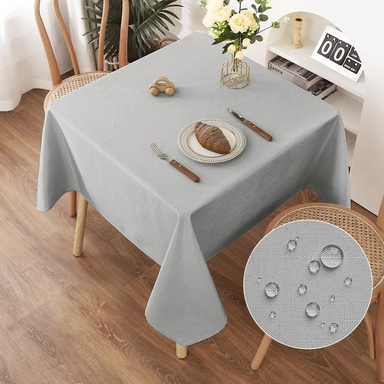 Tavolino Copri Tavolo in Lino, 140x140cm, Copri Tavolo con Effetto Lotus, Impermeabile e Resistente alle Macchie, Ideale per Soggiorno, Cucina, Terrazzo, Giardino