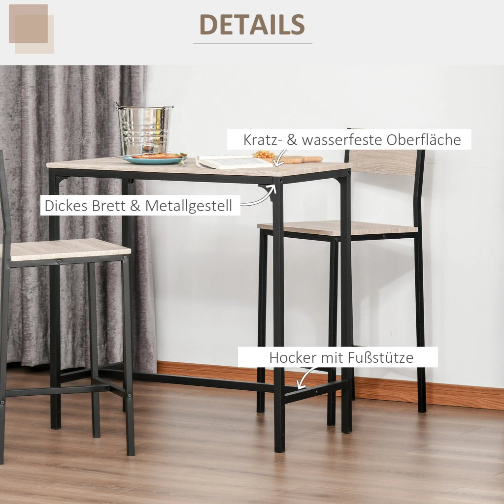 Set tavolo bar con 2 sgabelli in MDF naturale