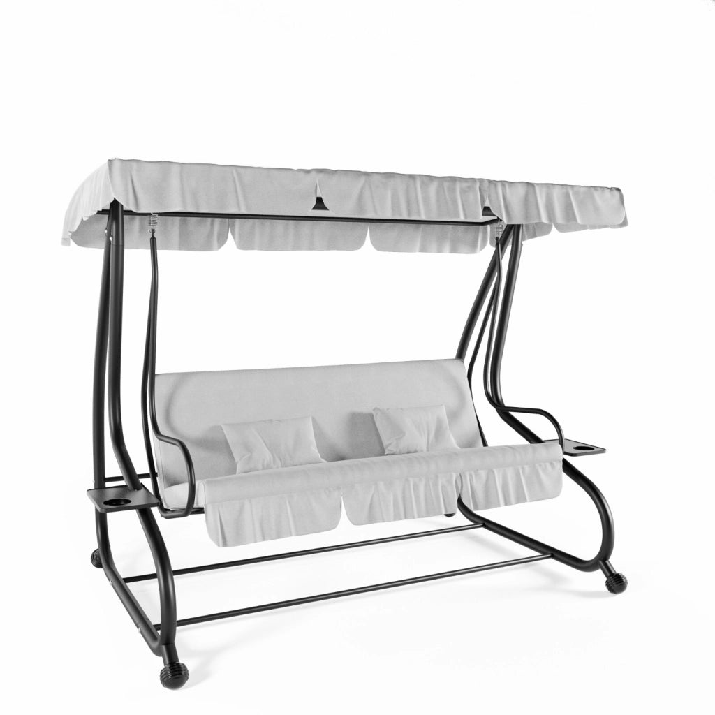 Dondolo 3 Posti Reclinabile Madeira Tettuccio Parasole Regolabile Cuscini Imbottiti Diventa Letto Struttura Robusta In Acciaio Verniciato Giardino Esterno Balcone Terrazzo 200 x 120 x 160 cm Grigio