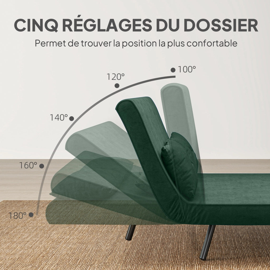 Divano letto 2 posti convertibile con schienale regolabile 5 livelli ¨C Xylo ¨C tessuto verde 102x73x81cm
