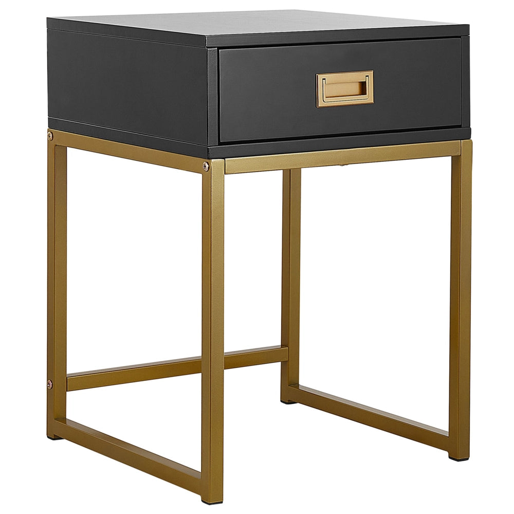 Comodino Nero con Base in Metallo dorato Glamour