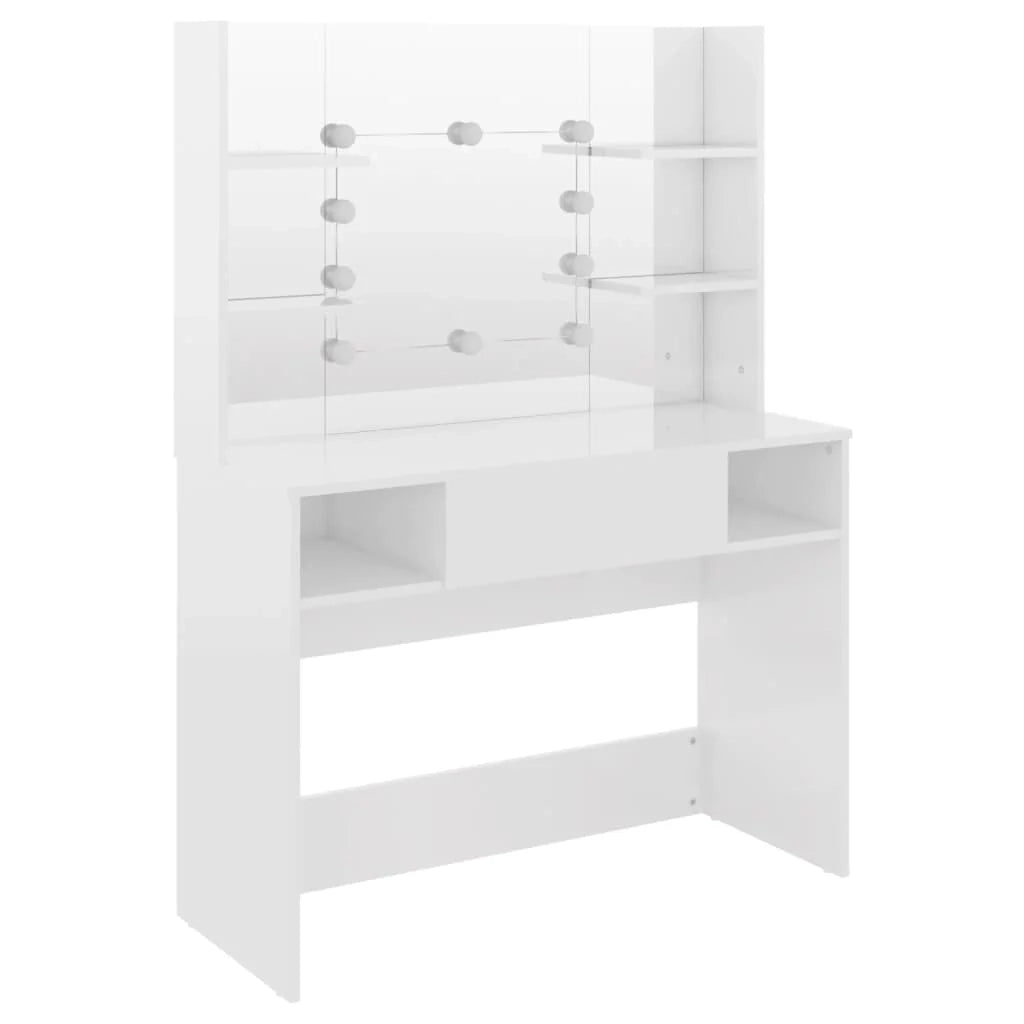Tavolo da trucco con illuminazione a LED 100 x 40 x 135 cm MDF bianco lucido 02_0006277