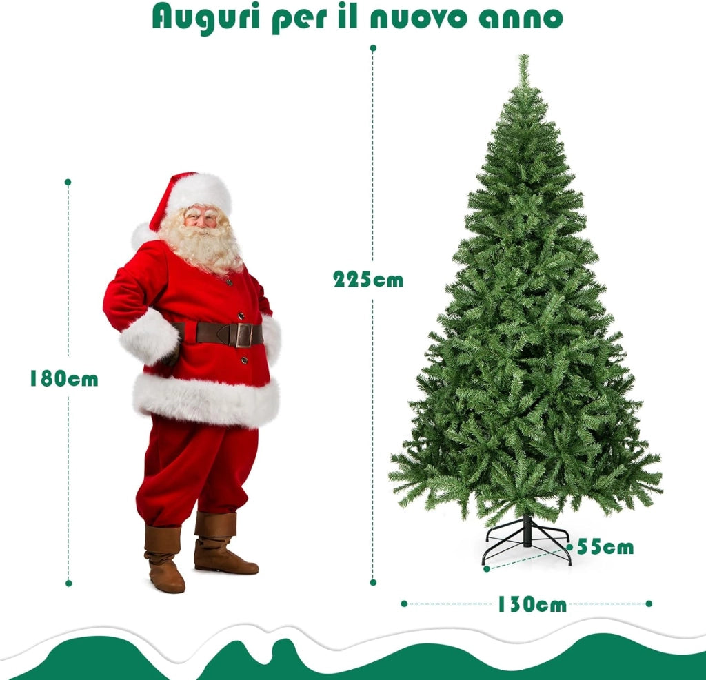 Albero di Natale 180/225 cm, Albero di Natale Artificiale con 1000/1346 Rami Densi e Base in Metallo con Cuscinetto Antiscivolo, Albero di Natale Folto per Casa, Ufficio e Negozio (225 cm)
