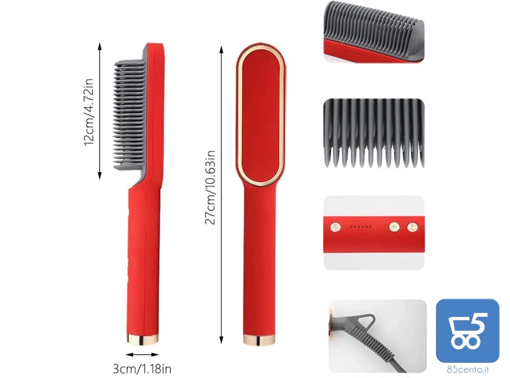 Spazzola Lisciante Elettrica Pettine Termico Antiscottatura per Tutti i Capelli 34W