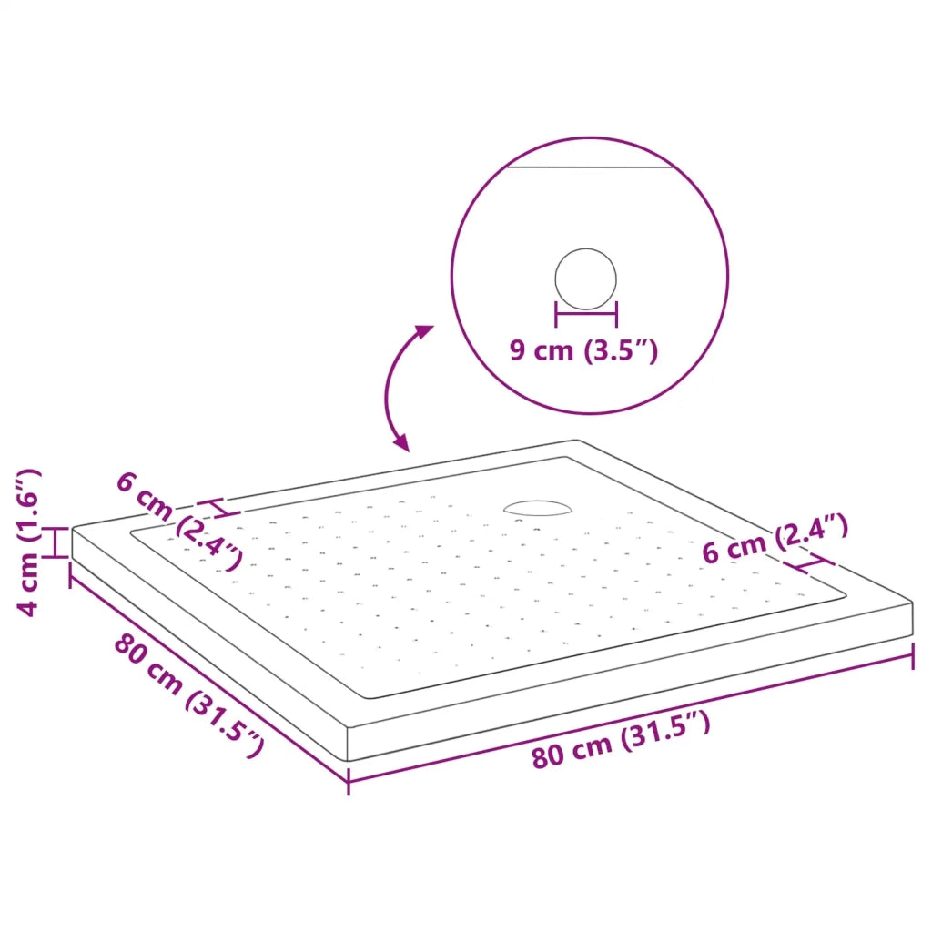 Vassoio base doccia con punti 80 x 80 x 4 cm ABS Nero 42033515