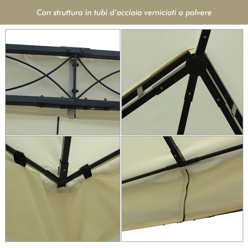 Gazebo da Giardino 3x4m ¨C Zephmum ¨C Acciaio, Doppio Tetto, 4 Tende, Crema