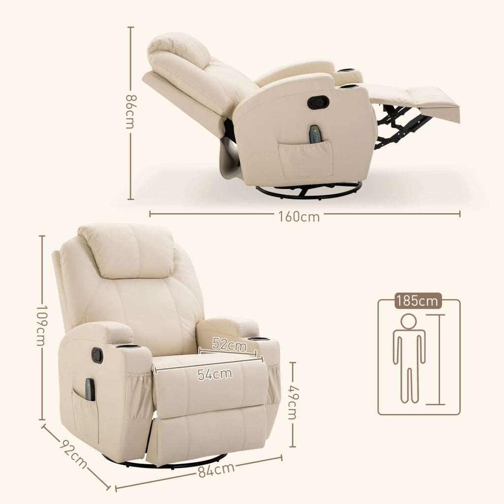 Poltrona Relax Reclinabile Massaggiante Elettrica con Poggiapiedi e Vibrazione ¨C Xylo ¨C Tessuto Crema