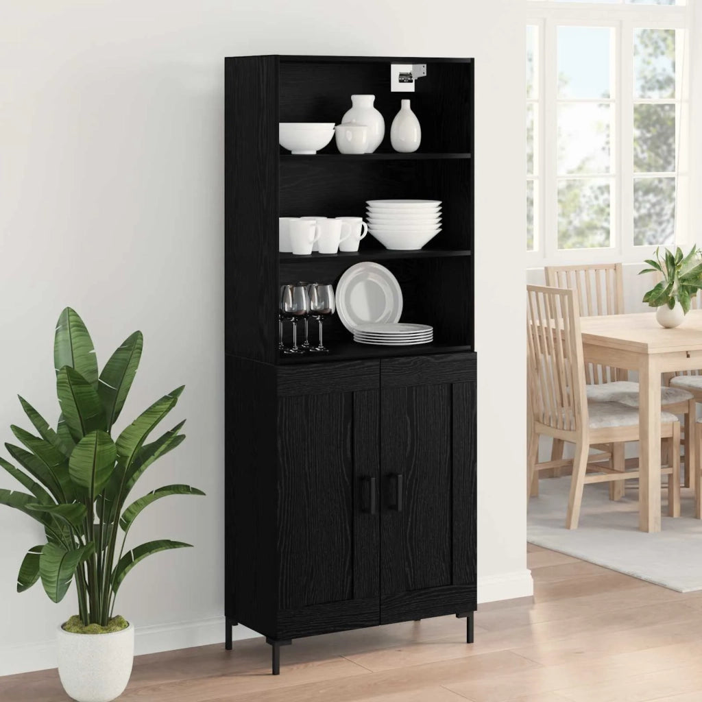 Credenza | Madia | Buffet da pranzo | Armadio da pranzo Rovere Nero 69,5 x 34 x 180 cm Legno multistrato