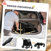 Passeggino per Cani Pieghevole con Ingressi a Cerniera e Finestre a Rete, 112x65x100 cm, Grigio Scuro e Nero
