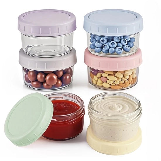 Set di 6 contenitori per erbe – Contenitori mini trasparenti e ariostichi, con coperchio, BPA liberi, adatti a conservazione di alimenti per bambini, salse, snack e pasti da asporto 80 ml
