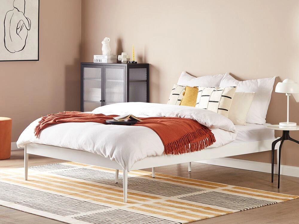 Letto matrimoniale con rete a doghe in metallo bianco 160 x 200 cm stile moderno industriale