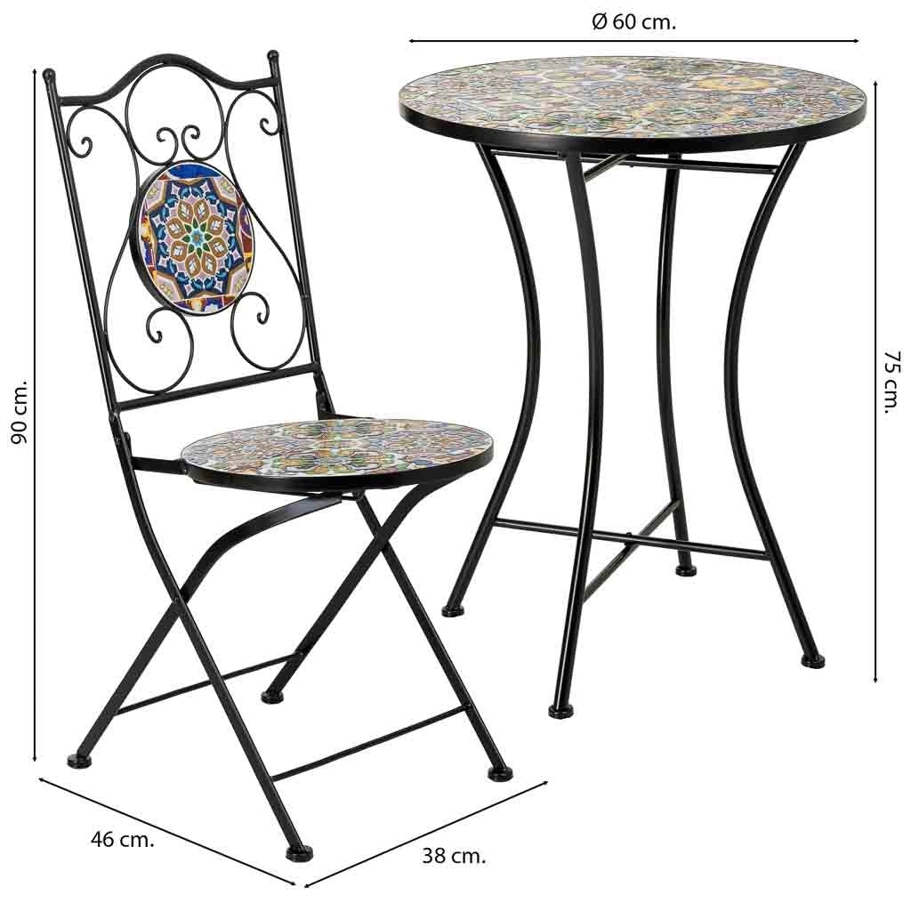 Set tavolo e 2 sedie in mosaico e ferro battuto Multicolore, tavolo: P