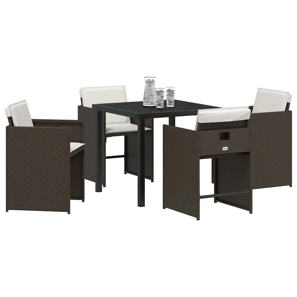 Set da Pranzo per Giardino 5 pcs Marrone polyrattan