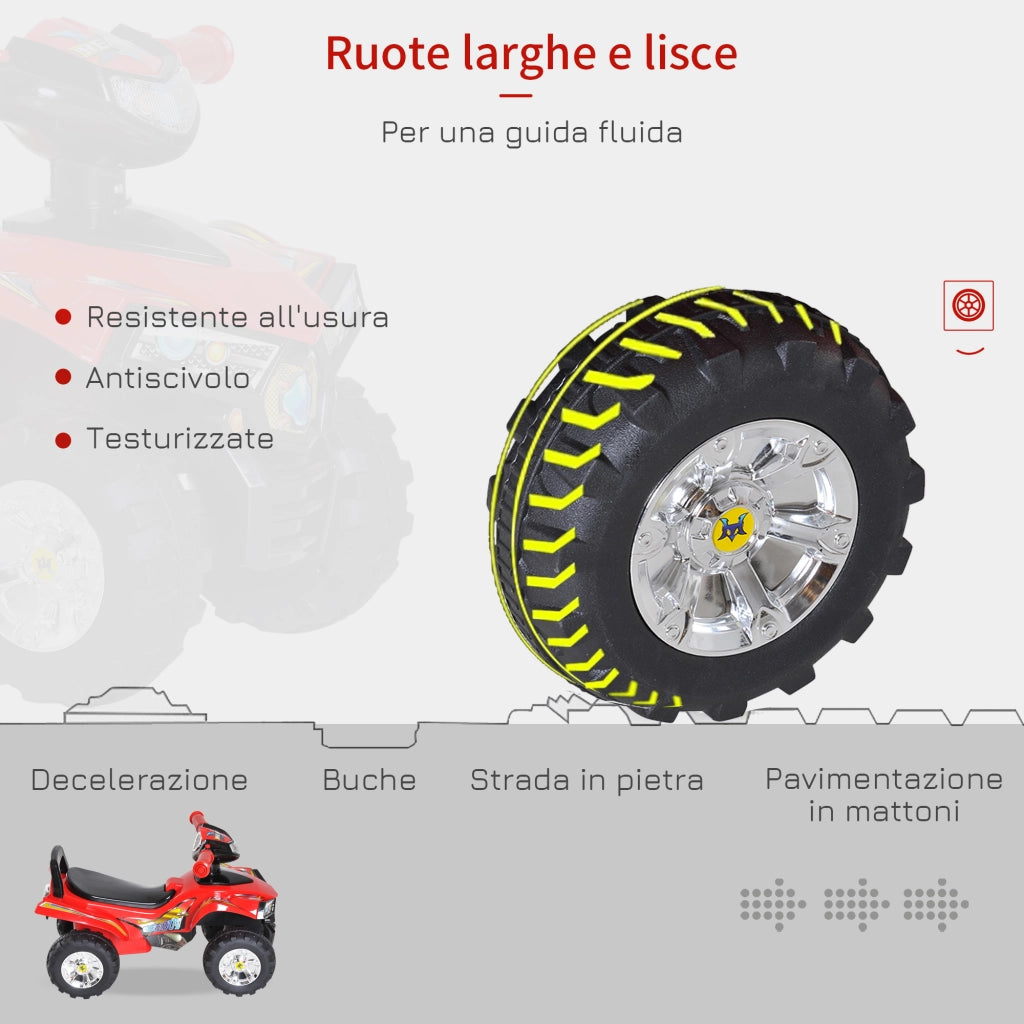 Quad Giocattolo per Bambini con Clacson, Musica e Luci, 60x38x42 cm, in PP Rosso