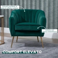 Poltrona da Salotto Imbottita con Braccioli e Schienale, Design Moderno, Gambe in Metallo, 71x72x73 cm, Verde
