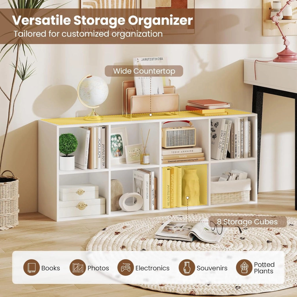 Libreria Scaffale con 8 Cubi, Libreria Legno con 2 Dispositivi Antiribaltamento, Mobile Contenitore per Soggiorno, Camera da Letto, Ufficio, 121,5 x 29 x 61 cm (Bianco)