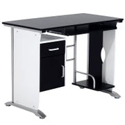 Scrivania per Computer con Ripiano, Cassetto e Armadietto, in MDF e Ferro, 100x52x75 cm, Bianca e Nera