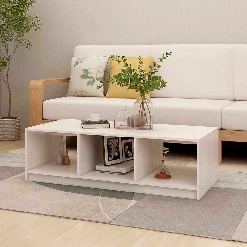 Tavolino da salotto | Tavolino da caff¨¨ | Tavolino da Soggiorno Bianco 110x50x34 cm Legno Massello di Pino