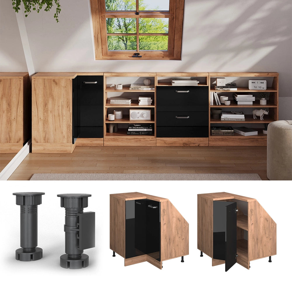 Mobile sottotetto Mobile angolare Rion Nero lucido/Rovere dorato 75.6 x 83.8 cm con 1 porta Vicco