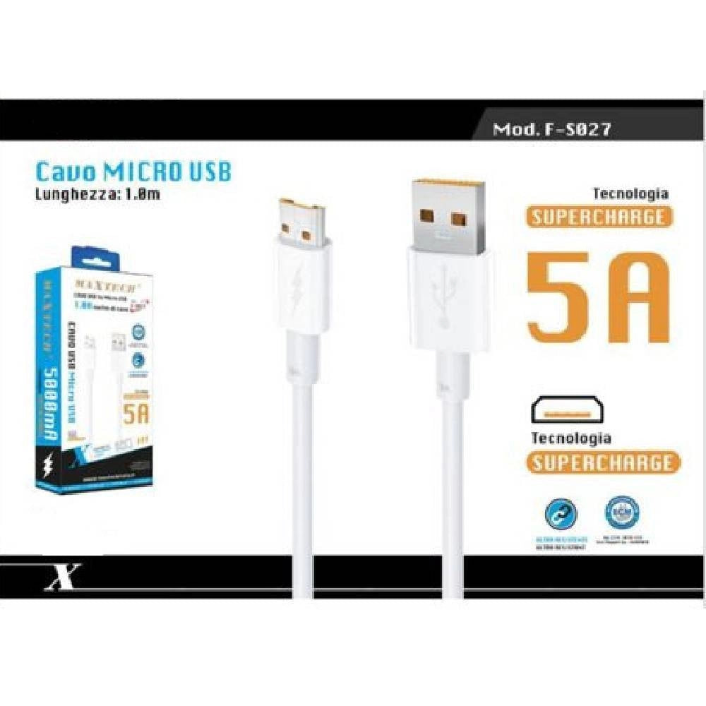 Trade Shop - Cavo Micro Usb 5a Ricarica Rapida Cavetto Dati Per Smartphone 1mt Maxtech F-s027 -