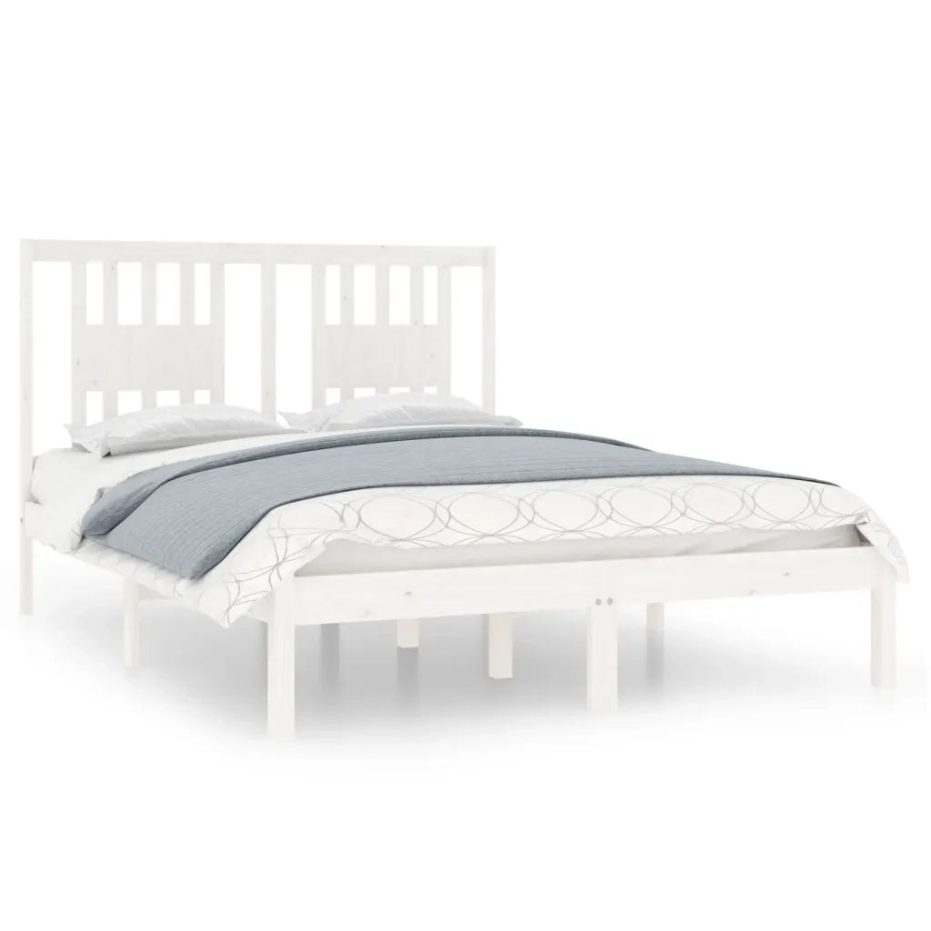 Letto matrimoniale | Letto per adulti | Giroletto Bianco in Legno Massello di Pino 140x190 cm