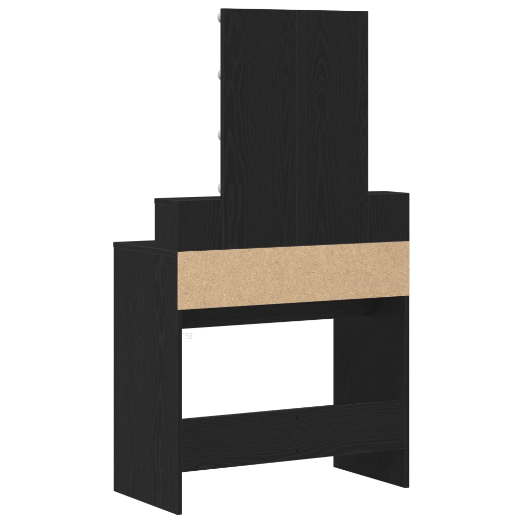 Tavolo da toeletta con specchio e luci LED in rovere nero legno ingegnerizzato