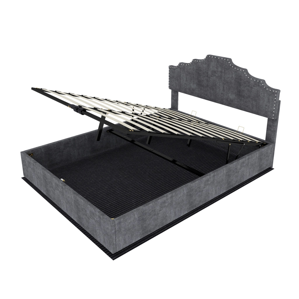 Letto matrimoniale 160x200 cm grigio in tessuto e metallo