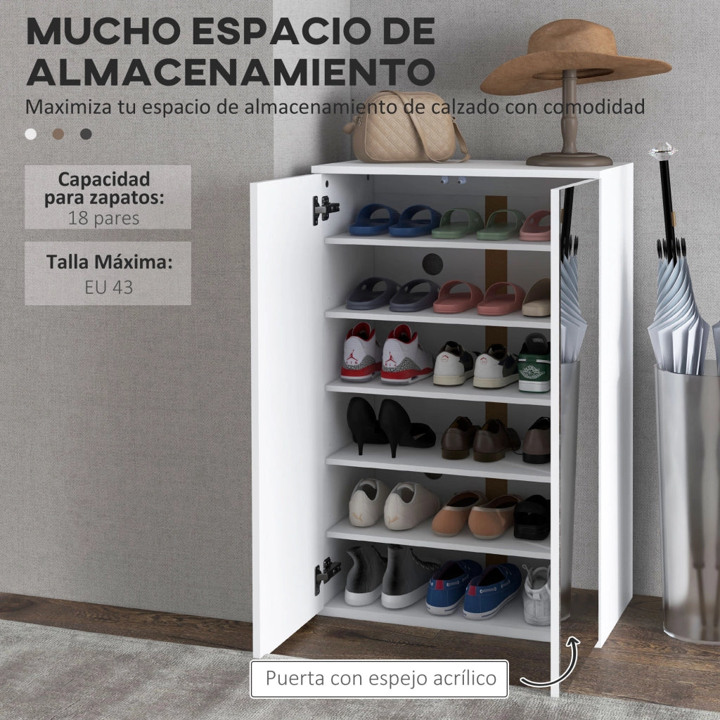 Scarpiera con Specchio e 5 Ripiani Regolabili ¨C zephmum ¨C 60x32x95 cm Bianco