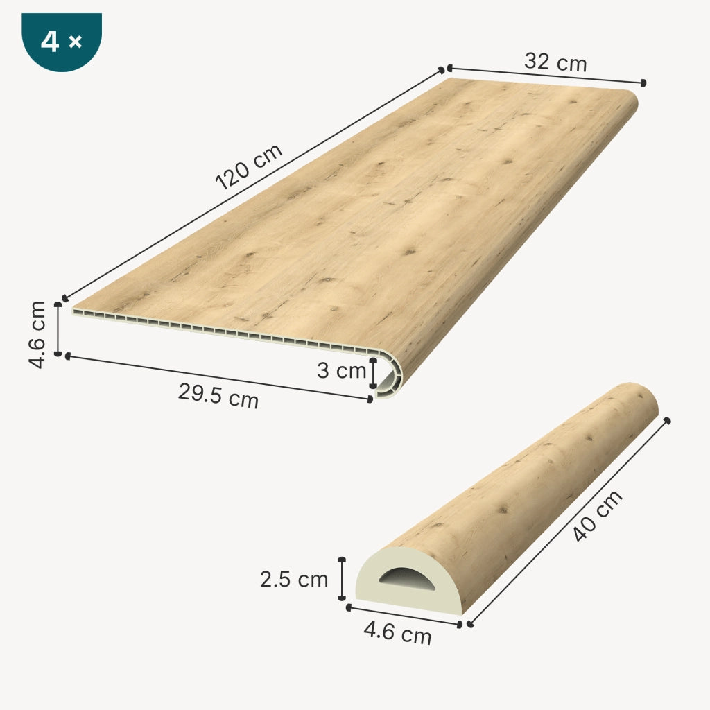 Set di 4 Profili Bunschoten Coprigradini Arrotondati in PVC 120 x 32 x 4,6 cm Naturale NEU.HOLZ