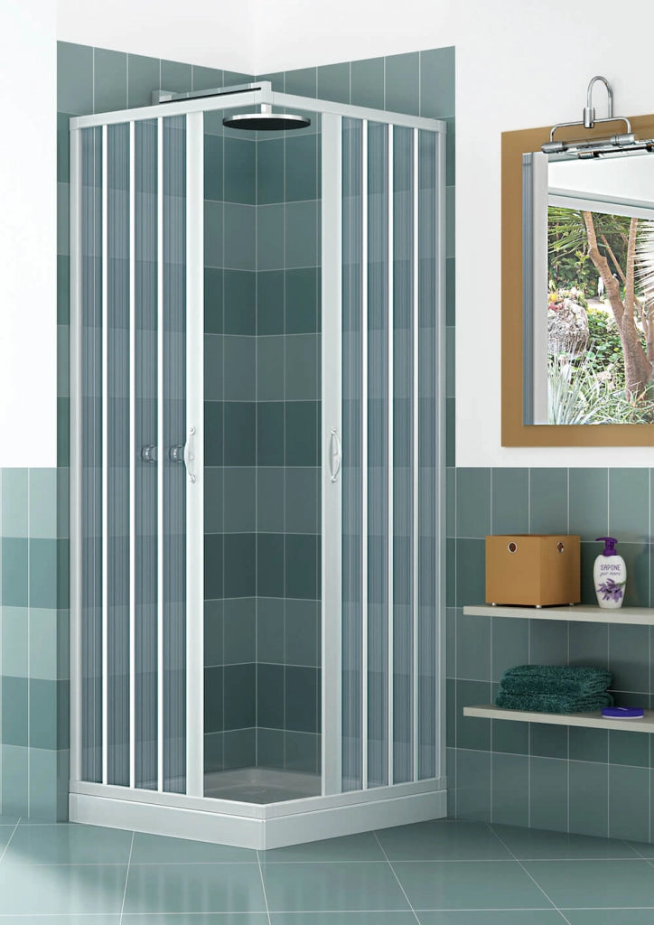Box Doccia Angolare 80x80 cm 2 Ante a Soffietto in PVC H185 Caldoni Manen Bianco