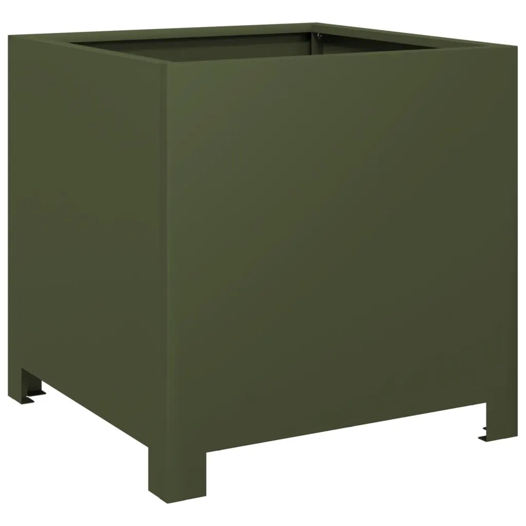 2 pz Fioriere | Cassetta per fiori | Vaso da Giardino Verde Oliva 40x40x40 cm in Acciaio