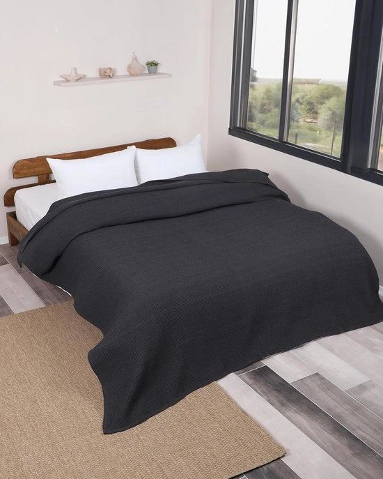 Asciugamano da letto stile in cotone 100% per divano e letto, reversibile, grigio, 160 x 220 cm