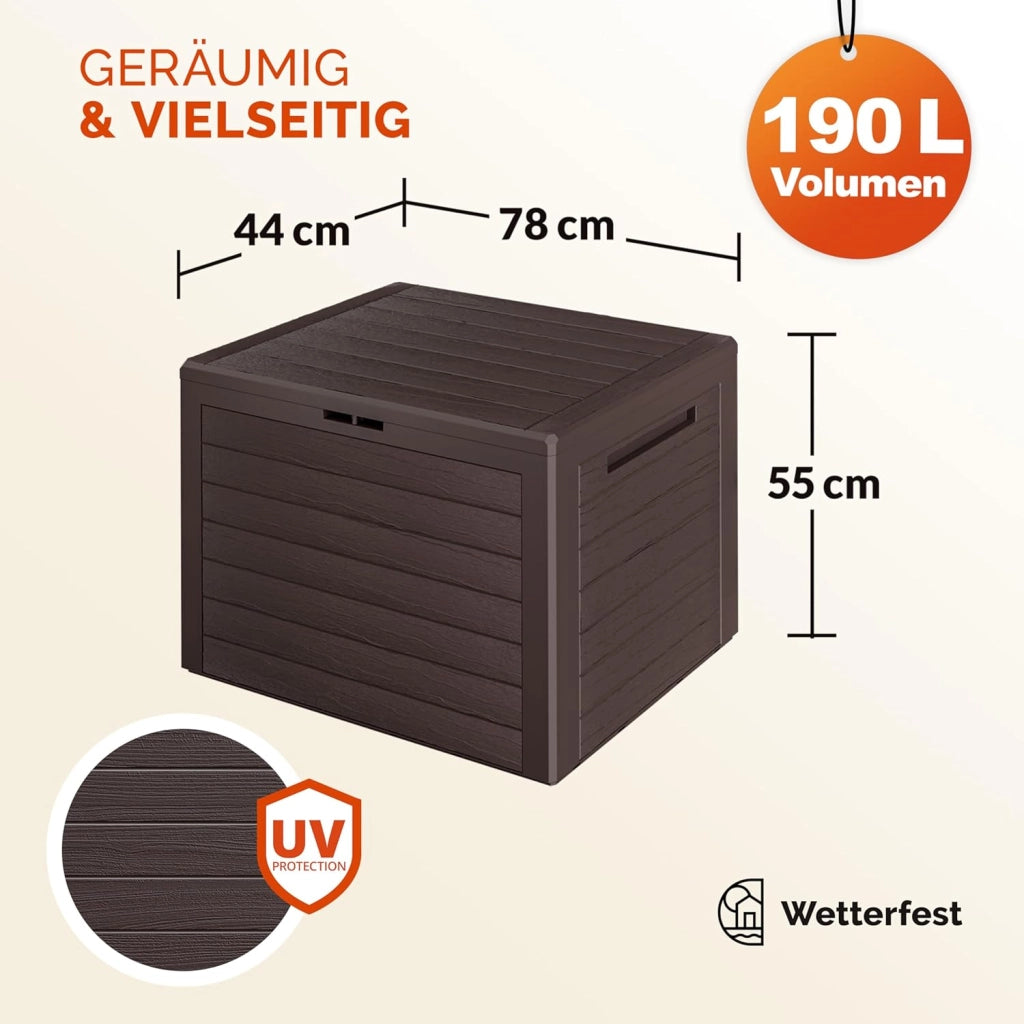 ® Baule da Giardino Lille 190 L Effetto Legno Orgenizer Box Giocattoli 78x44x55cm Multibox Impermeabile Esterni