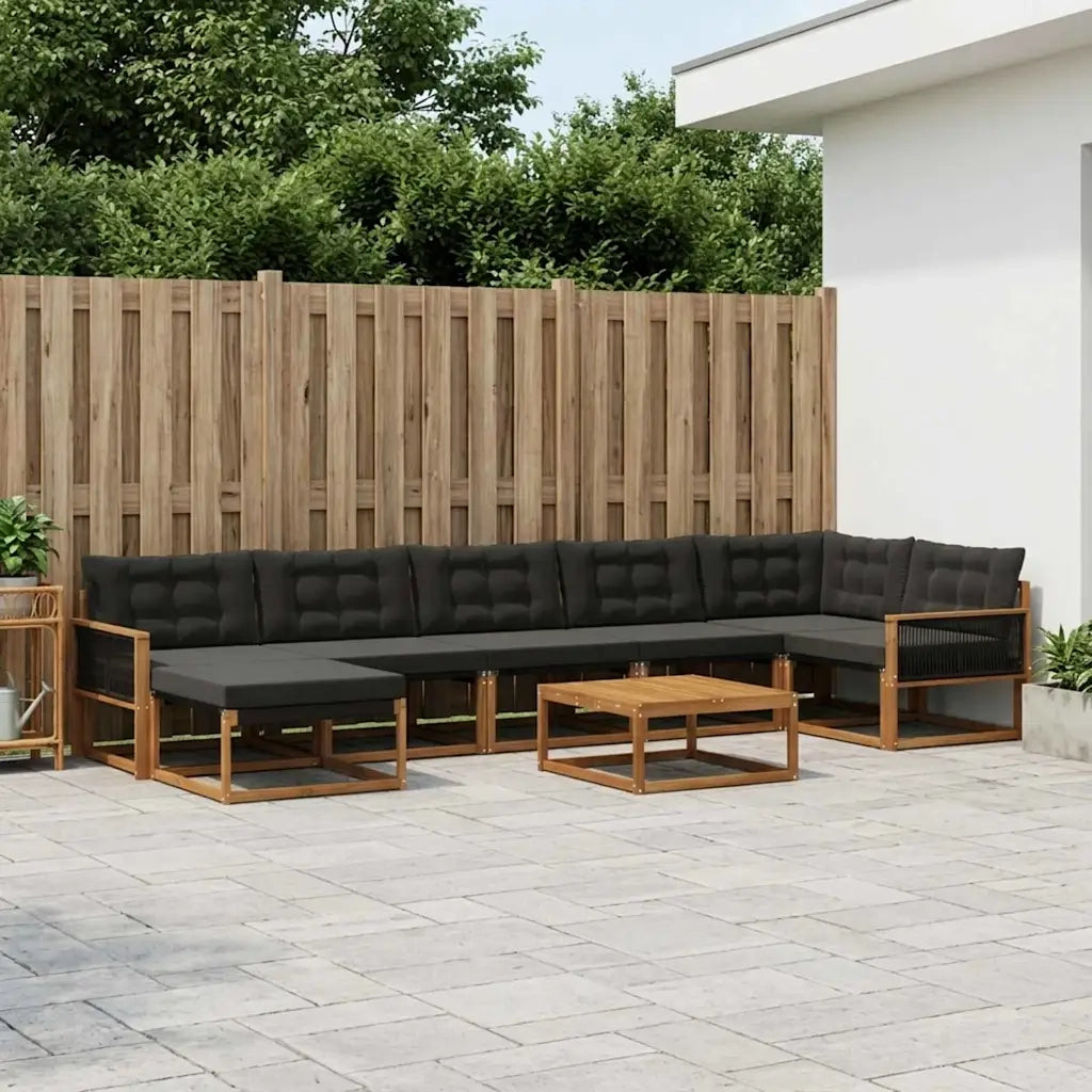 Set di divani da esterno con cuscino 8 pcs Naturale e Nero 3381584