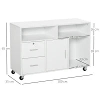 Mobile Porta Stampante con Cassetti, Mobiletto Multiuso per Ufficio e Casa, Bianco, 100x35x65cm
