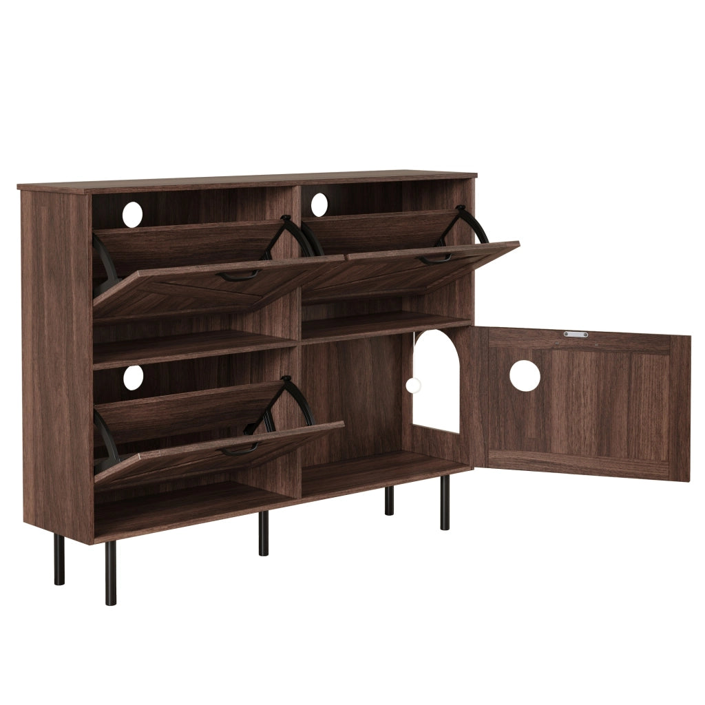 Scarpiera salvaspazio con 4 ante, 3 ribalte per 7¨C9 paia di scarpe, con gioco integrato per gatti, finitura Natural Walnut