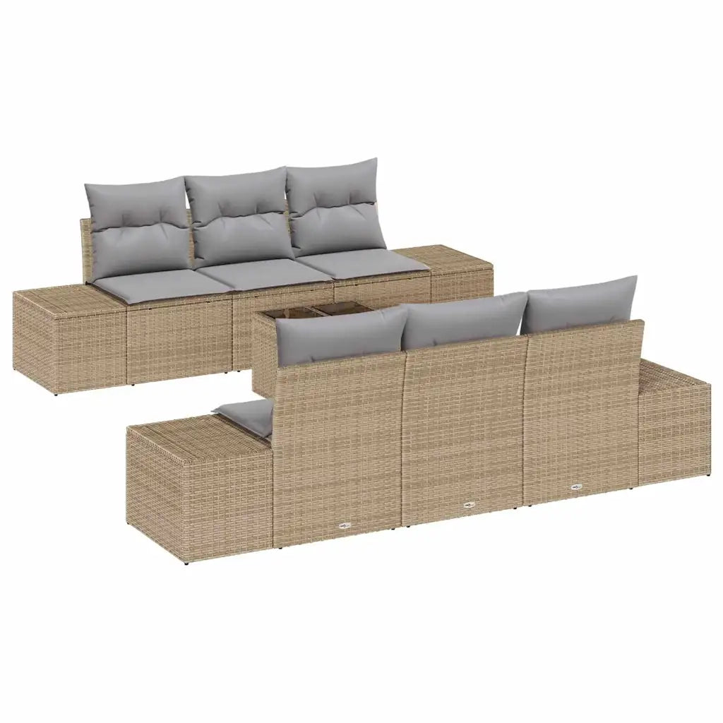 Set Divano da Giardino con cuscino 7 pcs Beige polyrattan 3346950