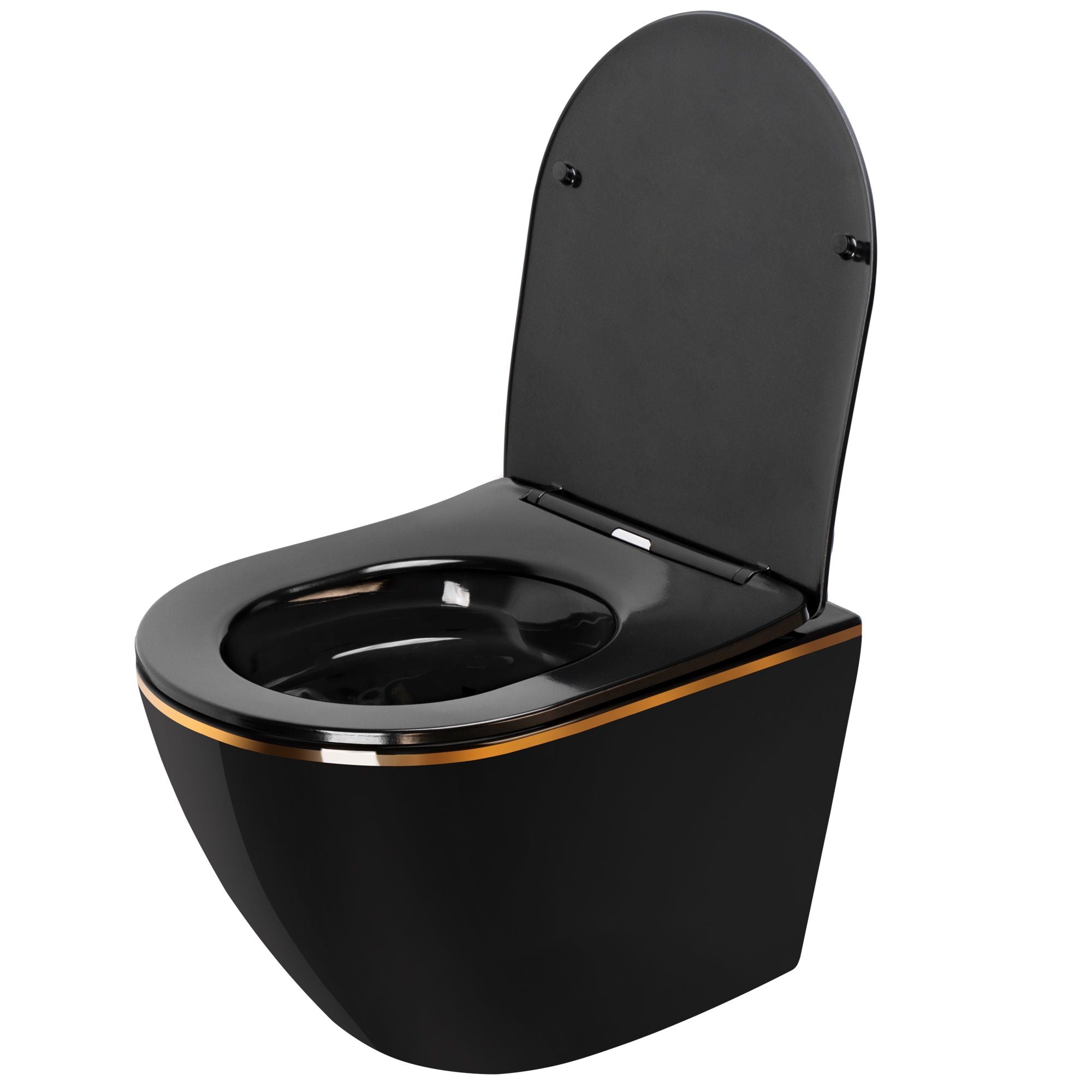 Vaso Wc Sospeso Rea Carlo Mini Rimless Duroplast Flat Black Gold Edge