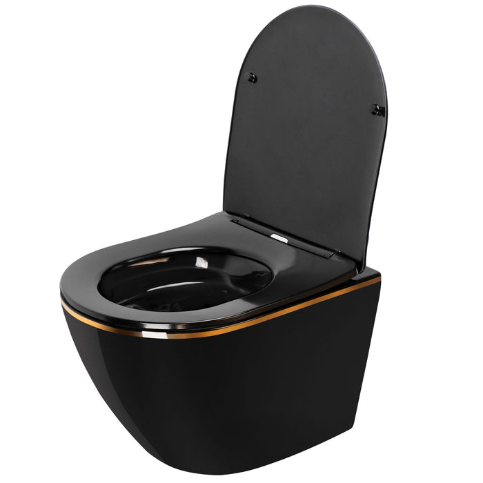 Vaso Wc Sospeso Rea Carlo Mini Rimless Duroplast Flat Black Gold Edge